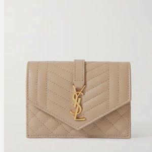 Authentic New YSL grain envelope wallet cream with gold hardware